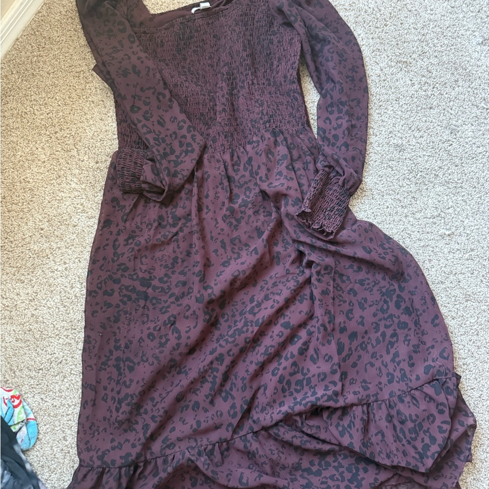 Nine West Long Sleeve Animal Print Dress